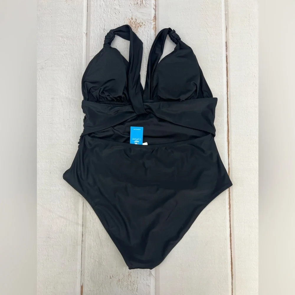 One Piece Swimsuit Deep V Neck Tummy Control Ruched V Back Classic‎ Bathing Suit - Picture 8 of 16